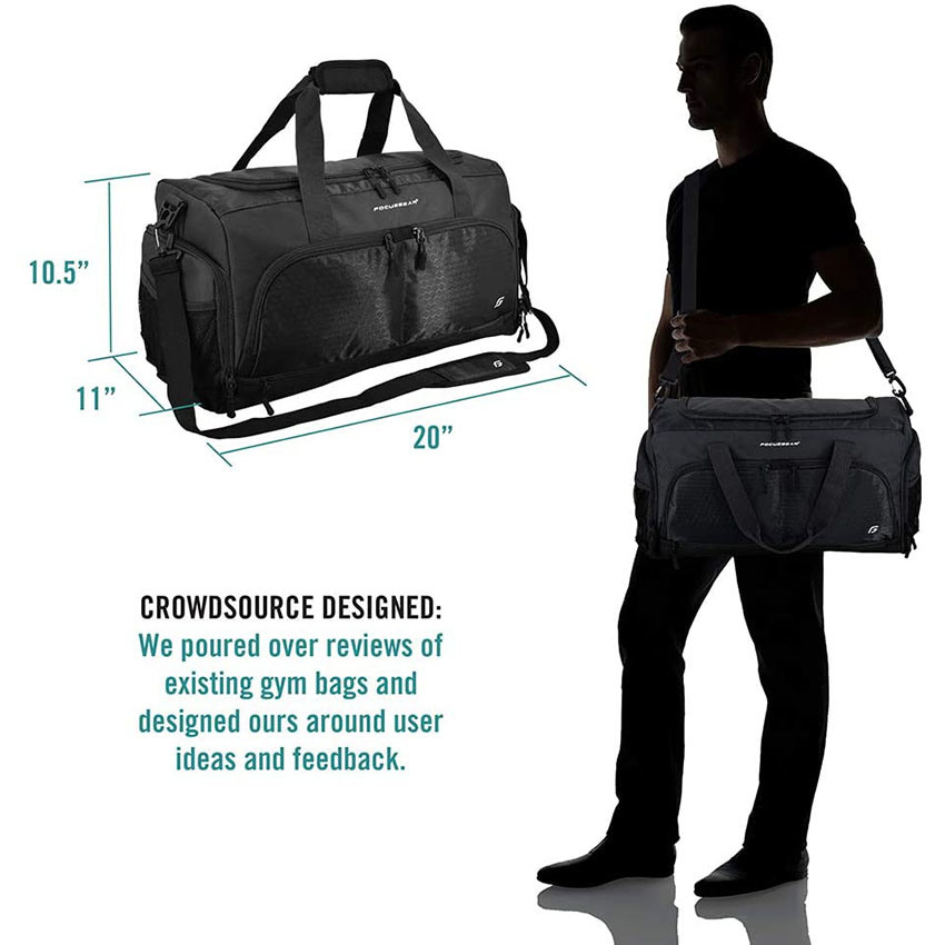 Durable Crowdsource Designed Duffel Bag with 10 Optimal Compartments Including Water Resistant Pouch