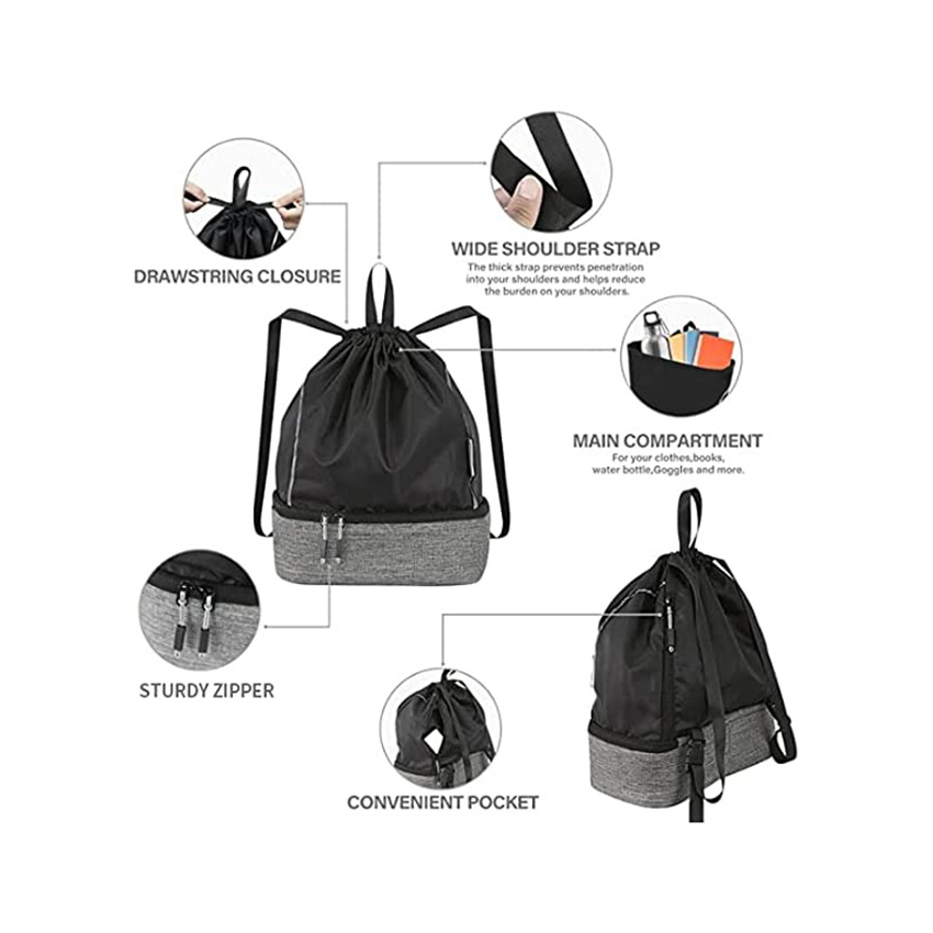 Gym Bag Drawstring Backpack with Insulated Lunch Compartment Wet and Dry Separation for Men Women Yoga Outdoor Swim