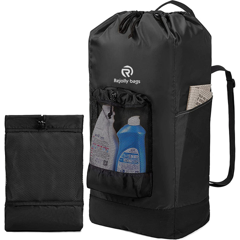 Foldable Laundry Bag Mesh Pocket 600d Durable Nylon Washing Backpack for College Dorm Laundry Bag