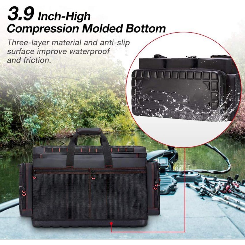 Fishing Tackle Bag with 4 Trays Large Water-Resistant Fishing Tray Bags Outdoor Fishing Tackle Storage Bag with 3600 or 3700 Tackle Boxes Fishing Rod Bag