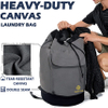 Canvas Laundry Backpack Bag for College Students, Heavy Duty Laundry Bag with Straps, Durable Backpack Laundry Bag for College Apartment Camping Laundry Bag