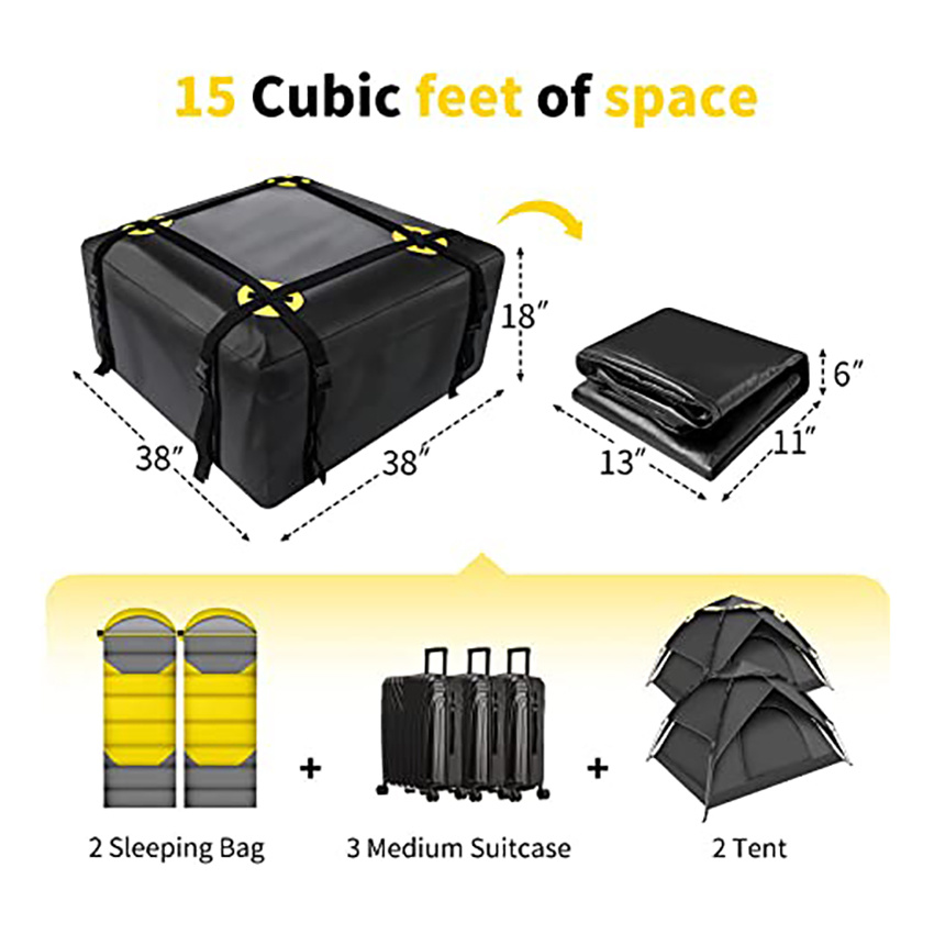 Car Roof Bag Waterproof Rooftop Cargo Carrier Pack with Anti-Slip Mat and 6 Heavy-Duty Straps Suitable for All Vehicle