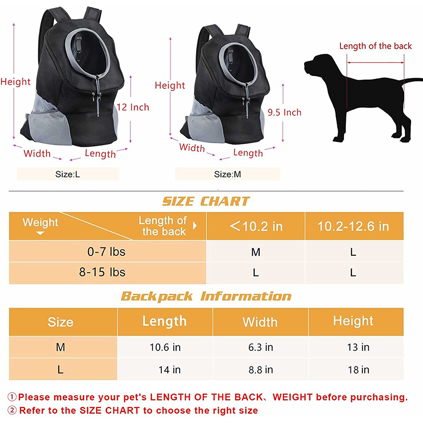 Dog Backpack Bag Front Carrier for Small Puppy with Breathable Head out Design and Padded Shoulder for Hiking Outdoor Travel