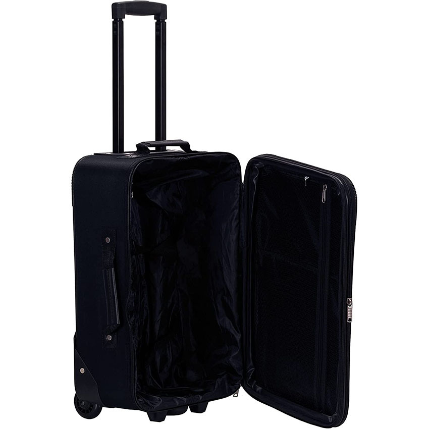 High Quality 2 Pieces Rockland Fashion Softside Black Upright Luggage Set