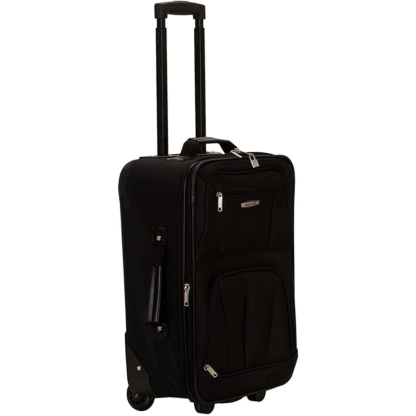 High Quality 2 Pieces Rockland Fashion Softside Black Upright Luggage Set