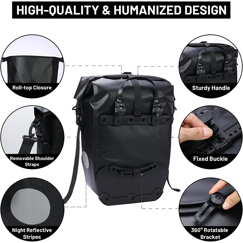 Waterproof Pannier Bags for Bicycles Rear Rack Seat Trunk 27L Large Capacity Bicycle Pannier Backpack with Shoulder Strap for Bicycling Traveling Bike Bag