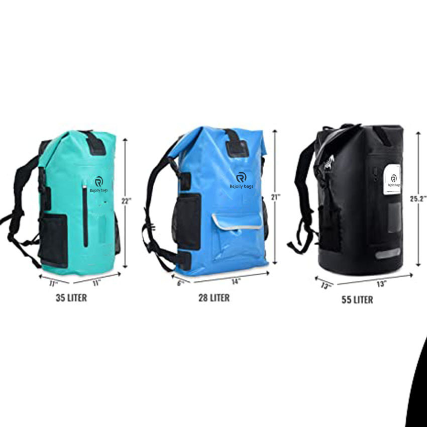 Waterproof Roll Top Backpack with Front Zipper, Side Pockets for Paddling, Kayaking, Camping, Biking, Fishing Bag