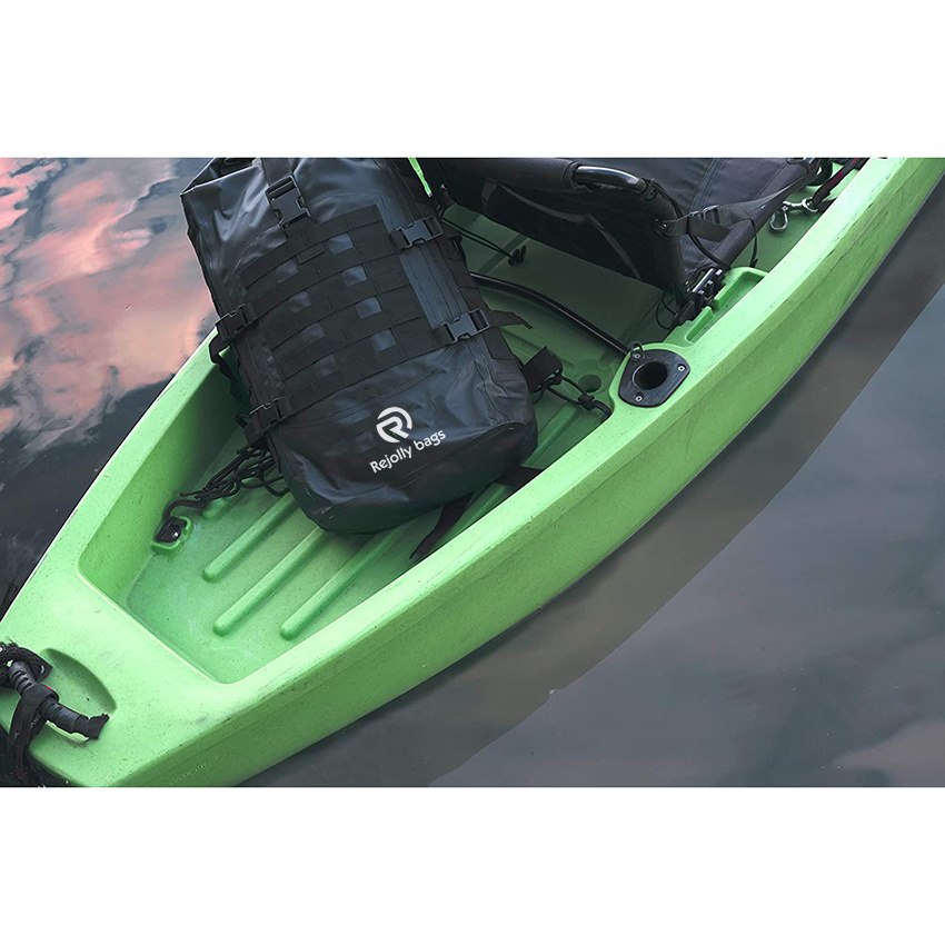 Waterproof Survival Backpack - Roll Top Go-Bag Perfect for Boating, Camping, Hunting, Kayaking - Black Padded Adjustable Straps System Dry Backpack