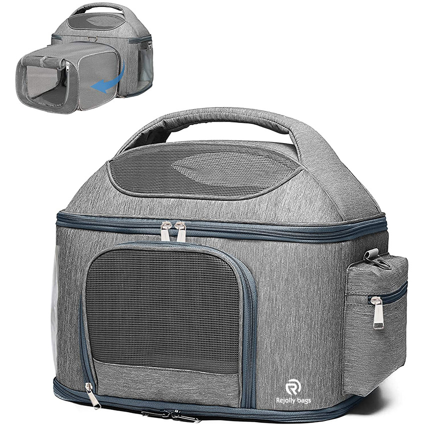 Large Double-Sided Expandable Pet Travel Bag 4 Open Doors Mesh Window and Escape-Proof Buckle Airline Approved Soft-Sided Pet Travel Carrier