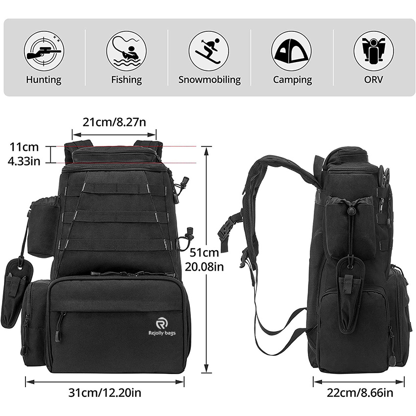 Outdoor Large Water-Resistant Fishing Backpack with Rod Holder for Trout Fishing Outdoor Sports Camping Hiking Fishing Tackle Bag