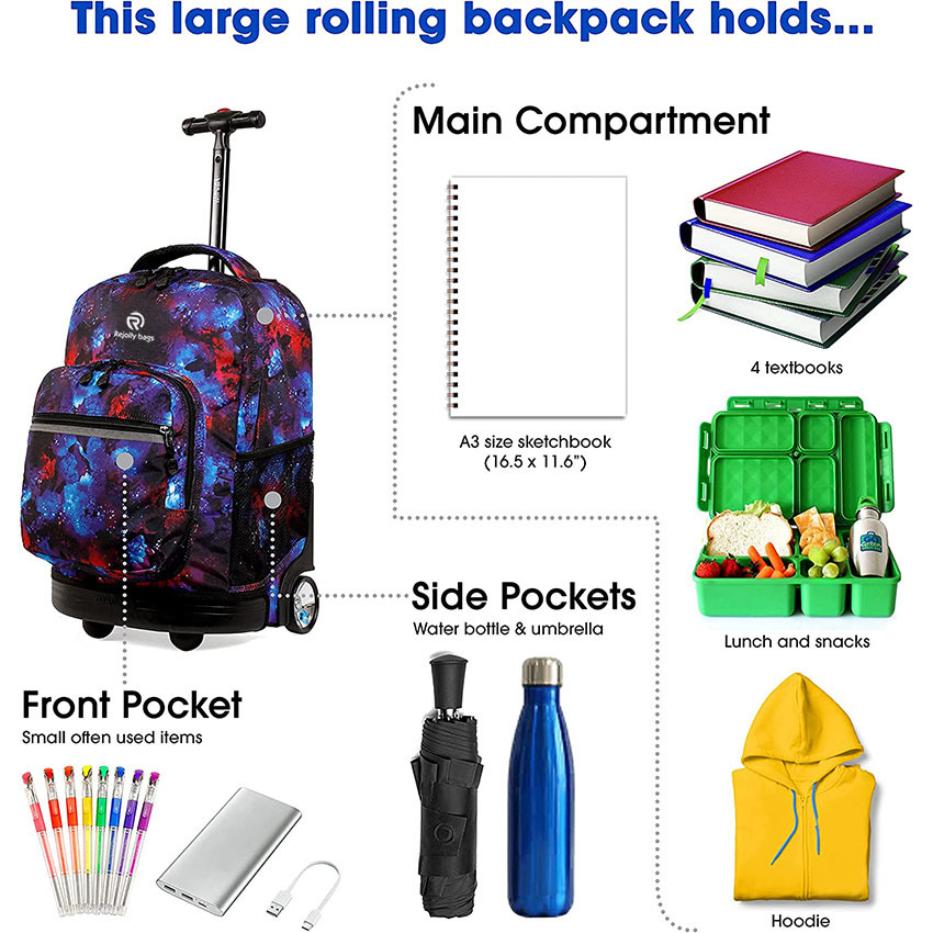 Large Capacity Carry on Luggage Durable Rolling Backpack with Wheels Bag