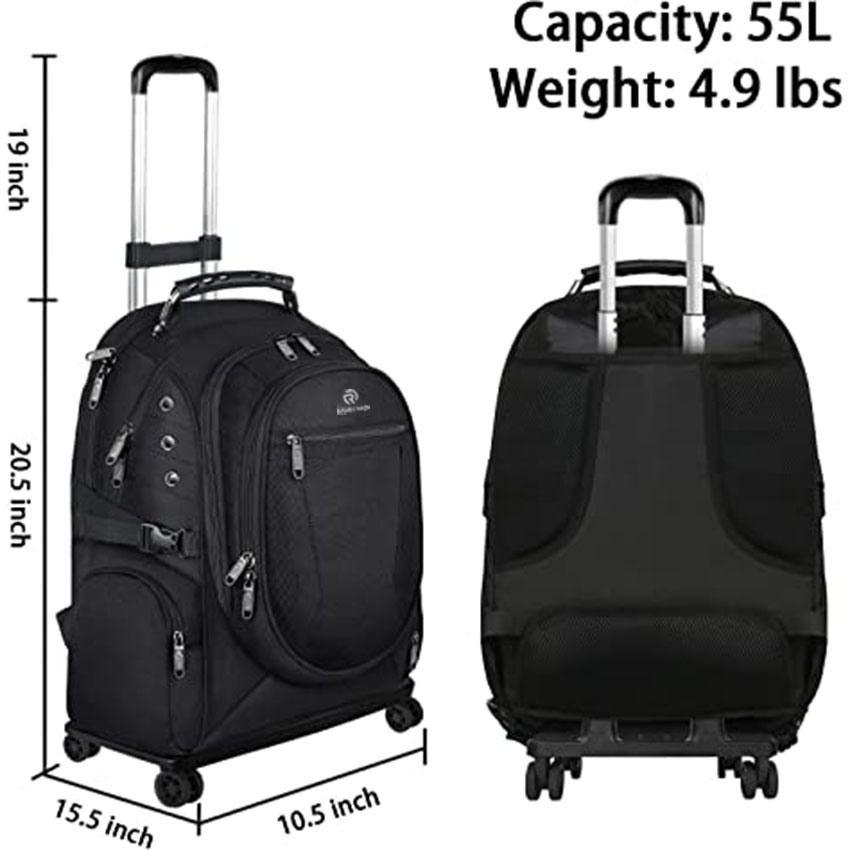 15.6 Inch Wheeled Travel Laptop Backpack on Wheels Business Bookbag Gifts for Men, Black Roller Bag