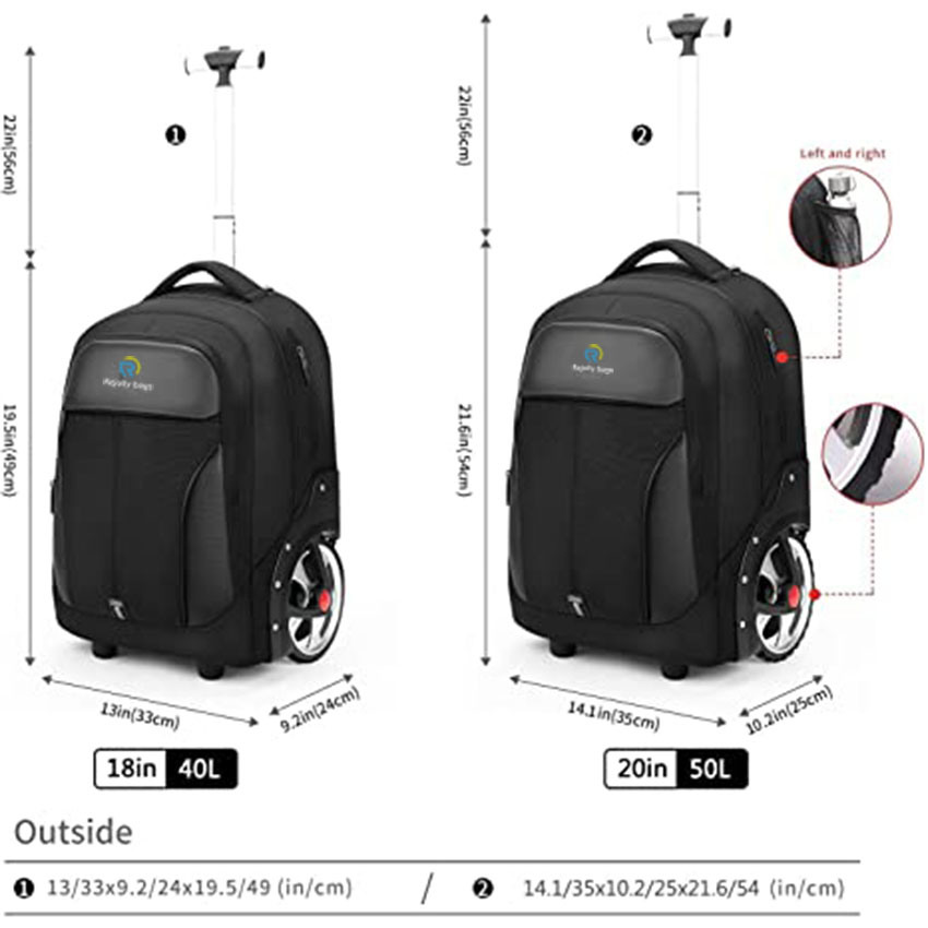 Waterproof Backpack with Wheels for Business, College Student and Travel Commuter, Carry on Rolling Bag