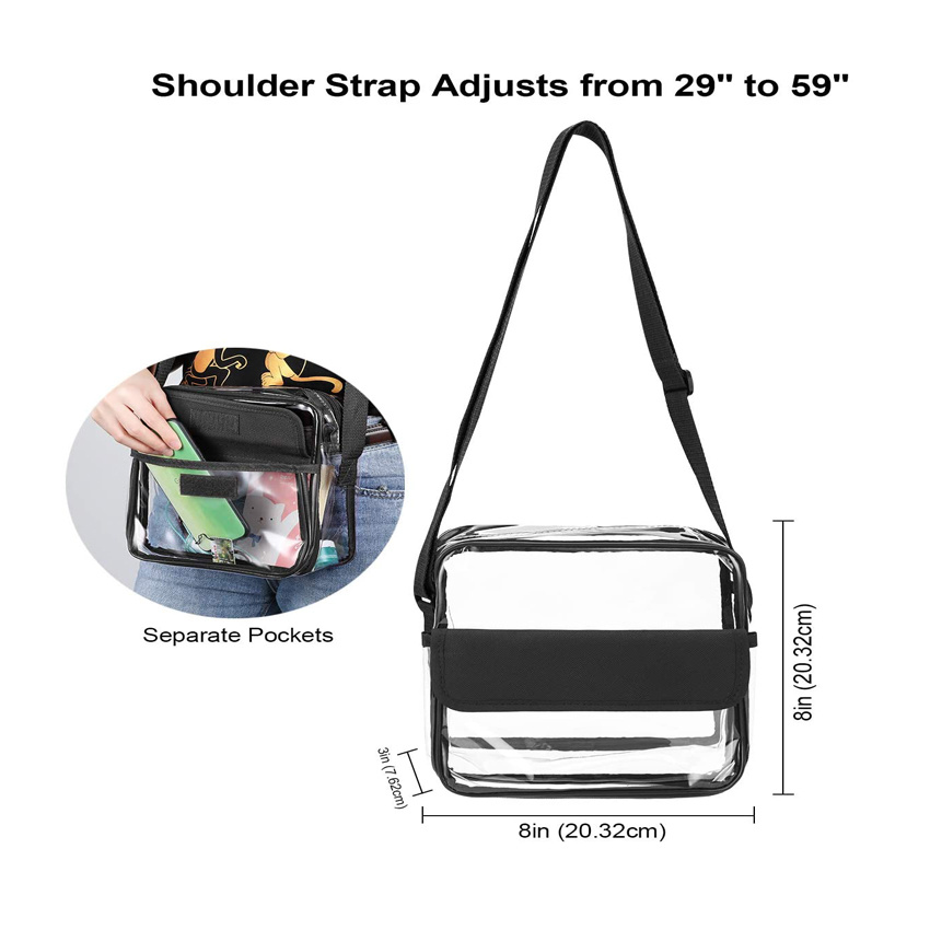 Clear Crossbody Messenger Shoulder Bag with Adjustable Strap, Concert Stadium Approved Clear Purse for Women