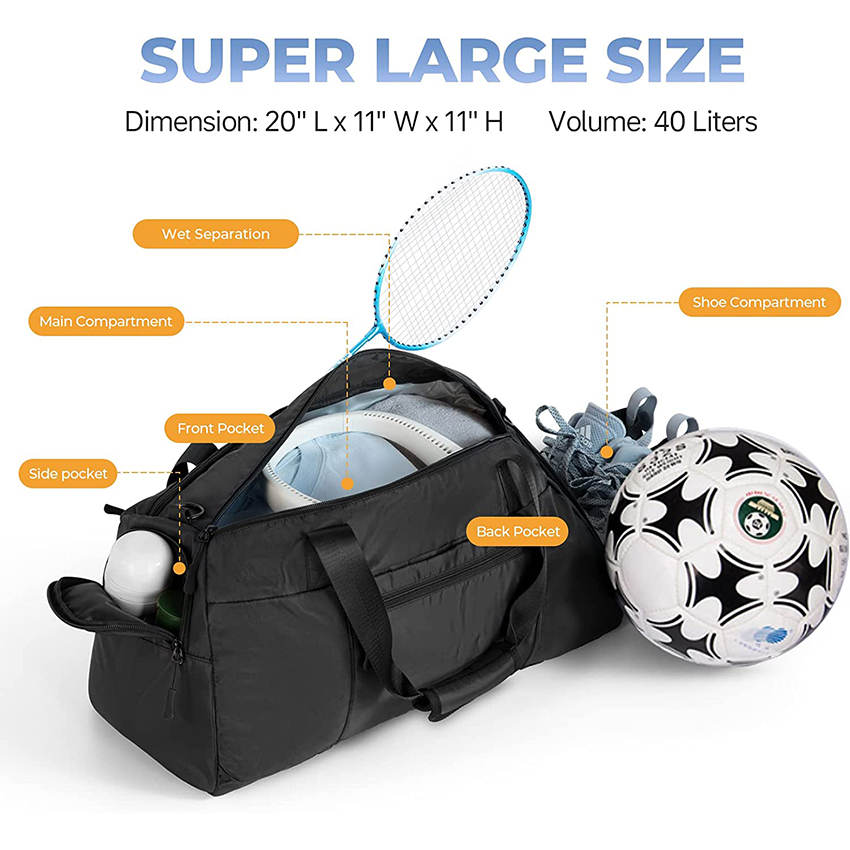 Large Gym Bag with Shoe Compartment, 40L Sports Bag with Wet Pocket, Lightweight Duffel Bag Travel Bag for Weekend Overnight Trips Sports Bag RJ196166