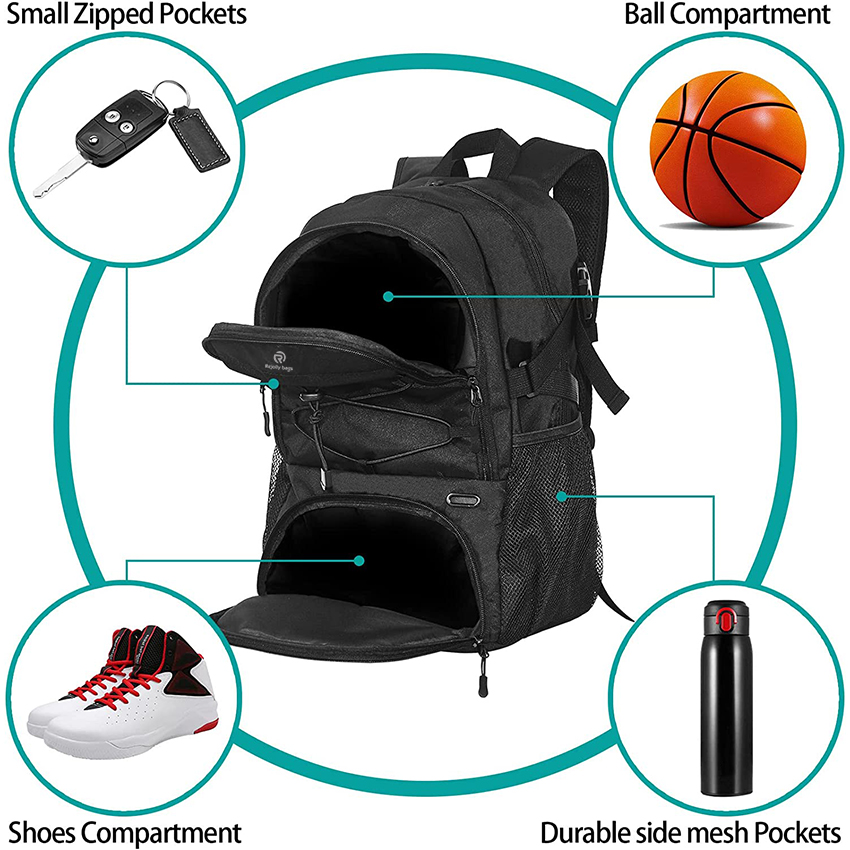 Large Sports Bag with Separate Ball holder & Shoes compartment, Best for Basketball, Soccer, Volleyball, Swim, Gym Ball Bag RJ196106