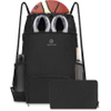 Drawstring Backpack with Mesh Pocket Sport Gym String Bag Sackpack Water Resistant Nylon Ball Bag RJ196131
