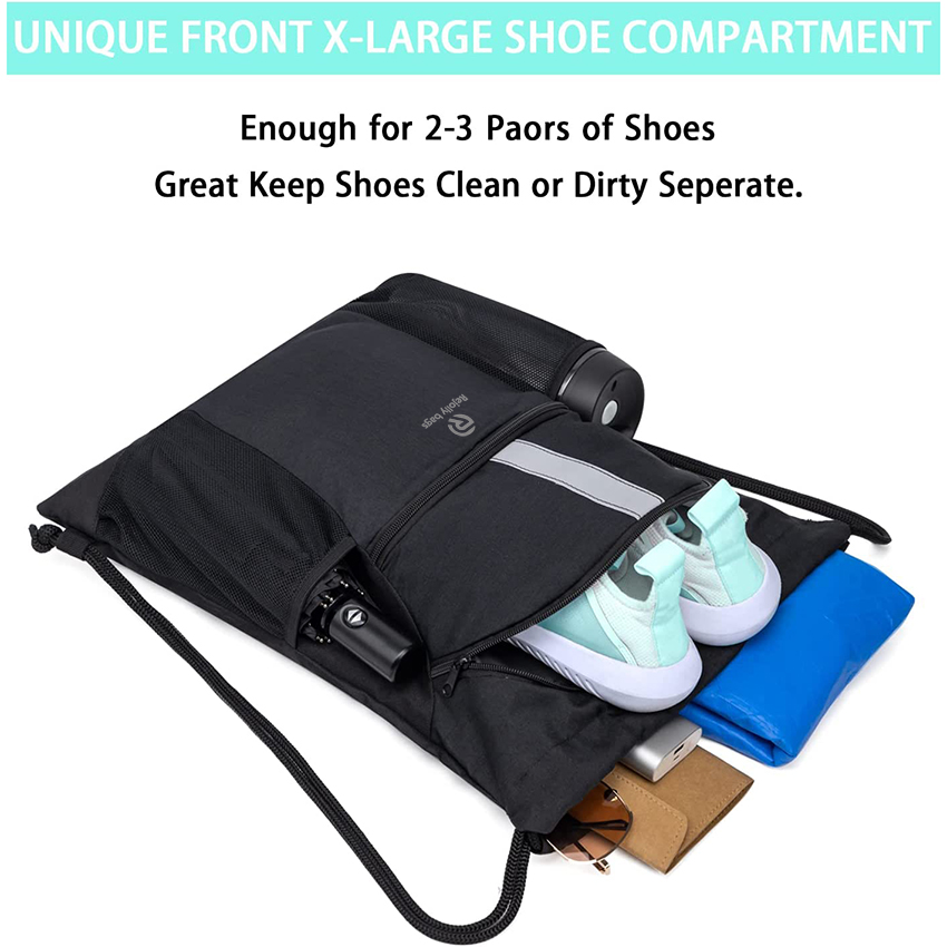 Sports Gym Bag With Shoe Compartment & Mesh Pockets Water Resistant String Ball Bag RJ196132