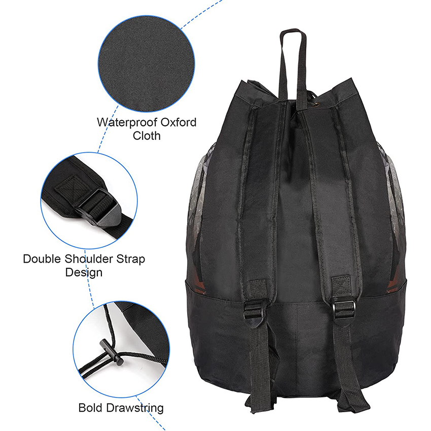 Large mesh equipment bag black, Soccer Ball Bag with Adjustable Shoulder Strap,600D Oxford Cloth mesh sports Ball Bag RJ19694