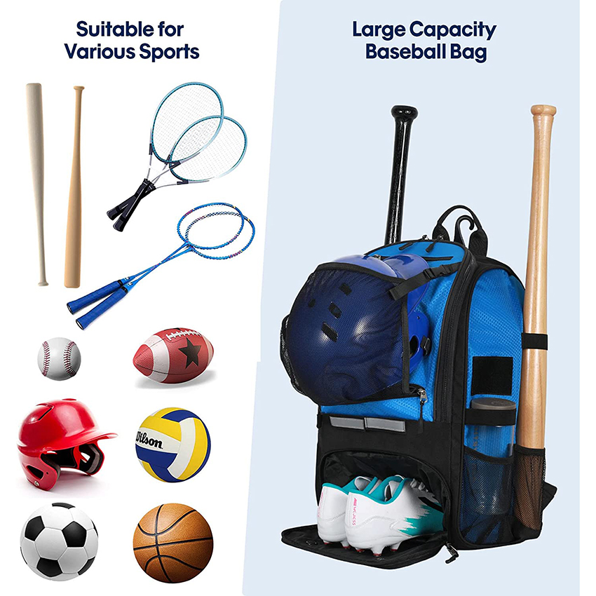 Softball Bag with Separate Shoe Compartment, Large Baseball Backpack, Softball Backpack with Fence Hook, Baseball Bat Bag with 4 Bat Sleeves Baseball Bags RJ19682