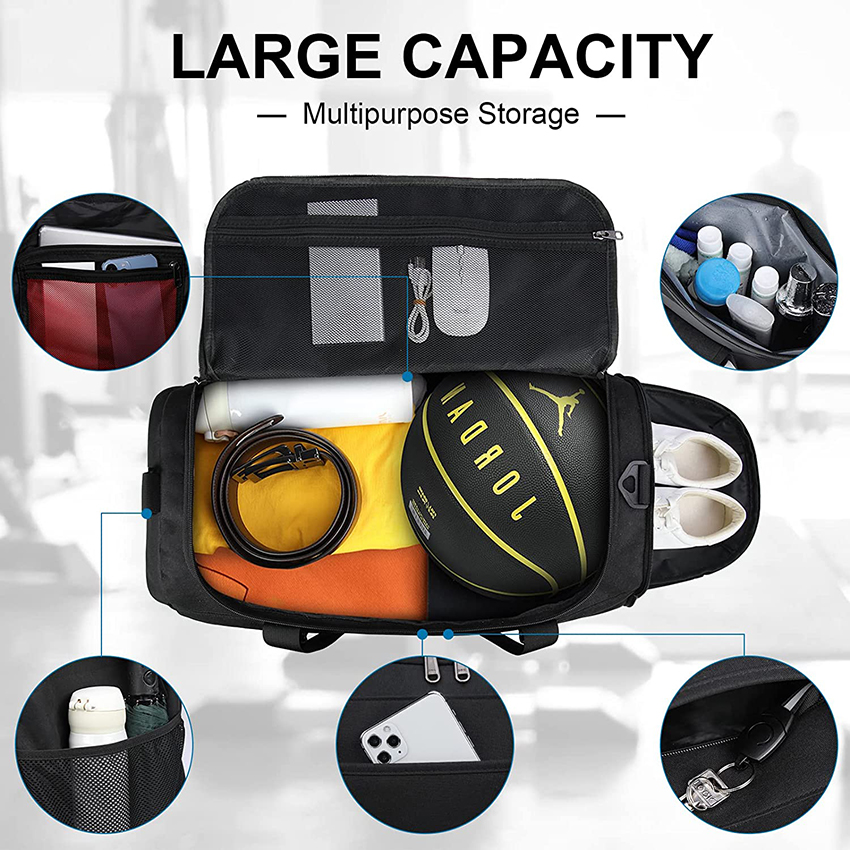 55L Water Resistant Sports Bag Gym Duffle Bag with Wet Pocket Large Weekender Overnight Bag with Shoe Compartment Duffel Bags RJ204208