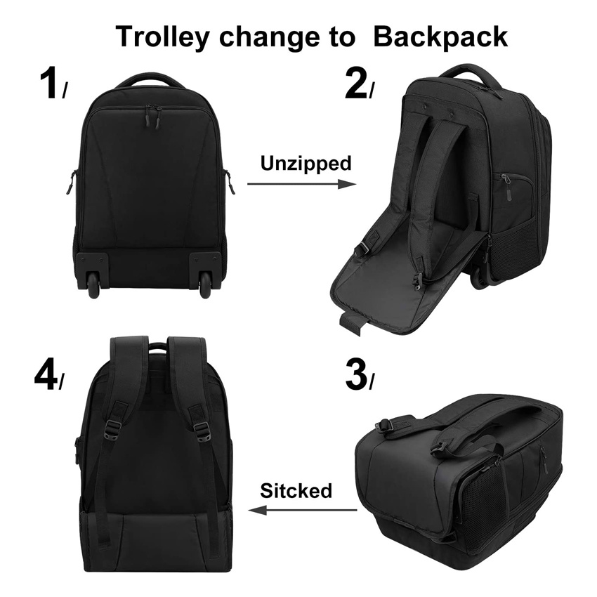 Rolling Backpack Waterproof Wheeled Backpack Carry-on Trolley Luggage Suitcase