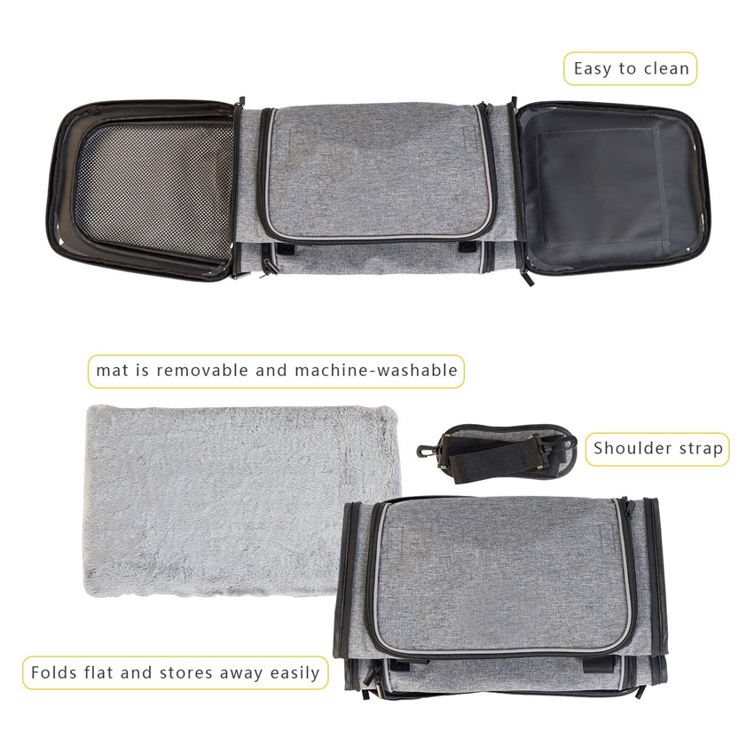 Airline Approved Pet Dog Cat Soft Sided Carrier 2 Side Expandable Collapsible Cat Carrier