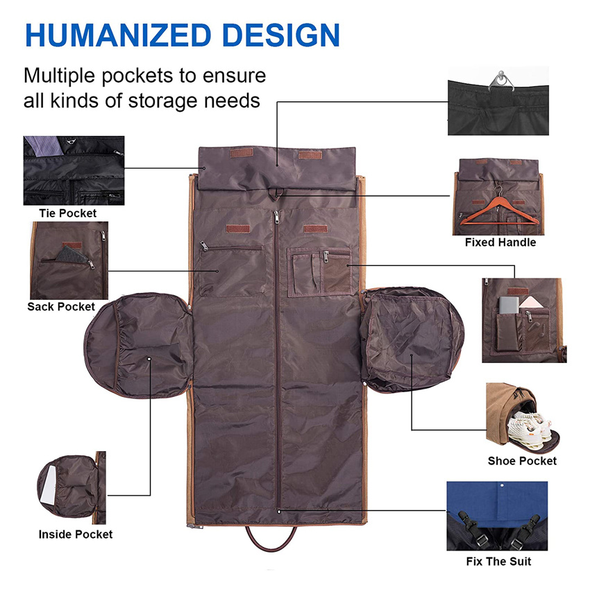 Brown Carry on Garment Bag Mens Suit Bag for Travel Business Large Canvas Duffel Bag
