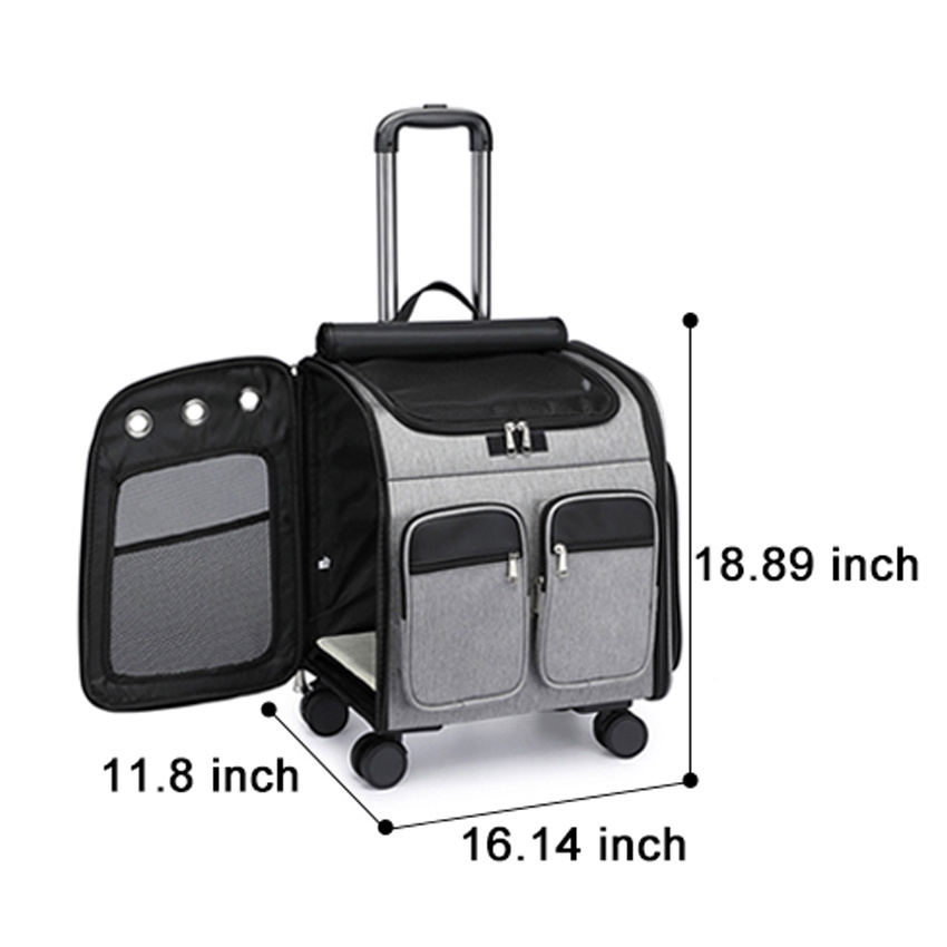 Storage Pockets Pet Travel Carrier Removable Rolling Pet Backpack for Dogs Cats