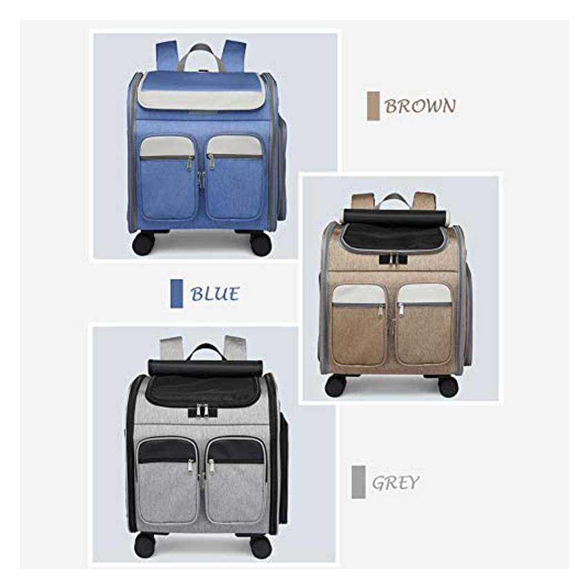Storage Pockets Pet Travel Carrier Removable Rolling Pet Backpack for Dogs Cats