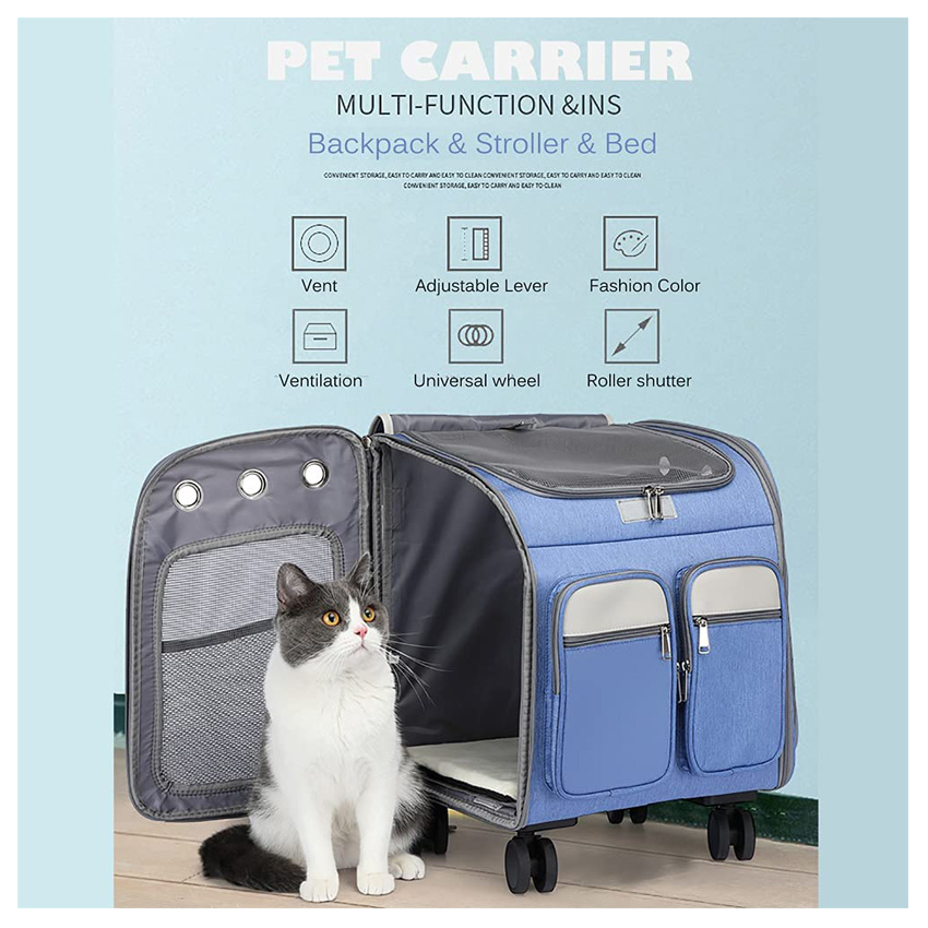 Comfort Rolling Wheels Pet Bag Carrier Ventilation Dog Supplies Storage Backpack