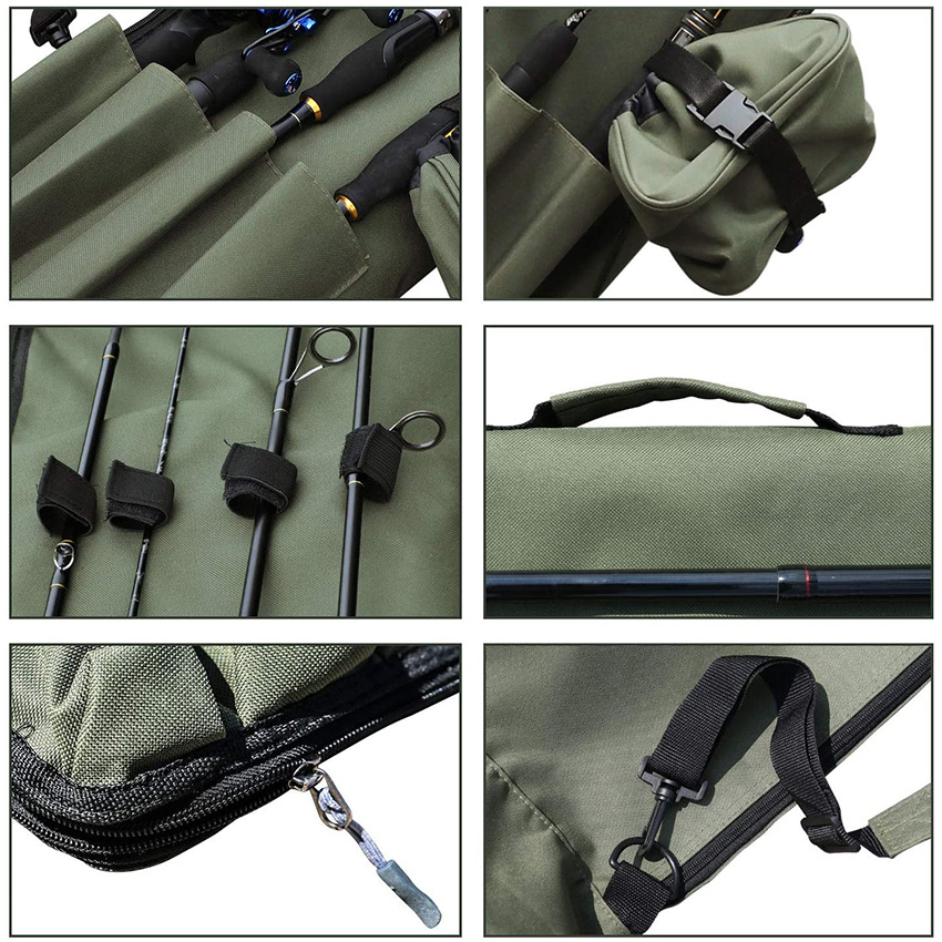 Canvas Rod Case Organizer Pole Storage Bag Rod and Reel Carrier Organizer for Travel Fishing Rod Bag