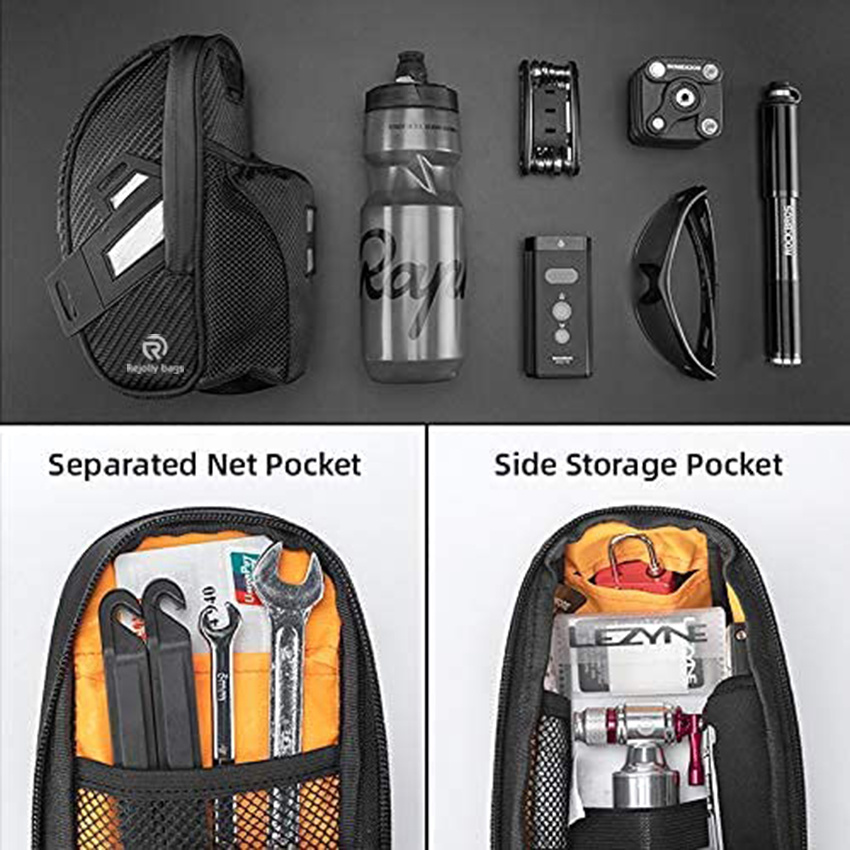 Bike Bag Under Seat, Strap-on Bike Seat Storage Bag, Cycling Wedge Pack with Water Bottle Holder, for Mountain Road Bikes Cycling Bag