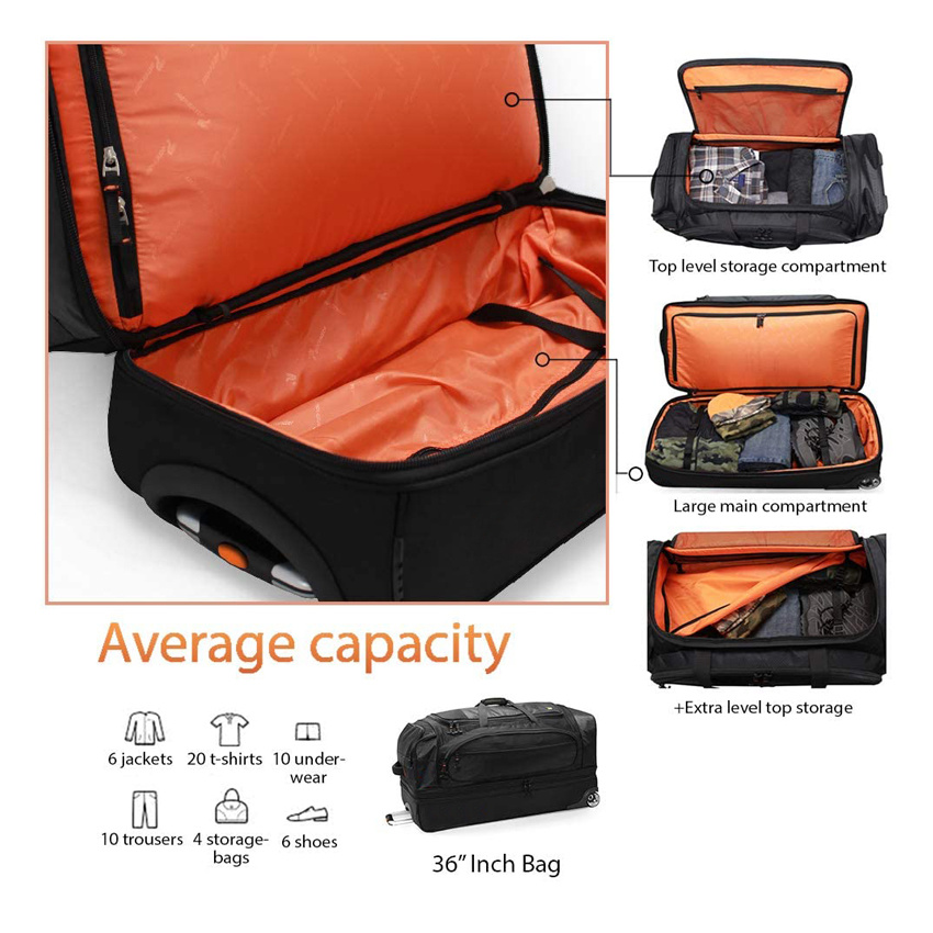 Wholesale Fashion Leisure Good Quality Travel Wheeled Duffel Sport Gym Carry on Cabin Duffle Hand Shoulder Trolley Travel Luggage Bag