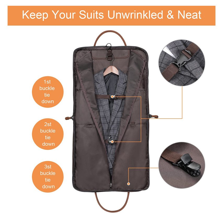Multi-Purposes Garment Bag for Business Travel Canvas Leather Men Suit Cover
