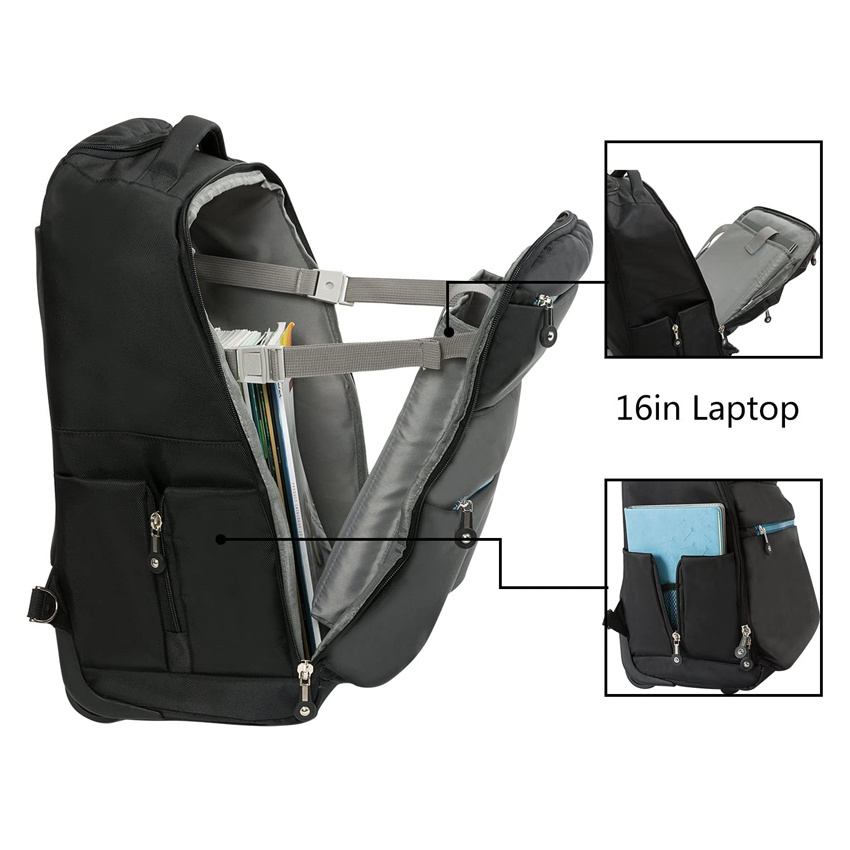 Large Storage Multifunction Travel Wheeled Rolling Backpack Luggage Books Laptop Bag