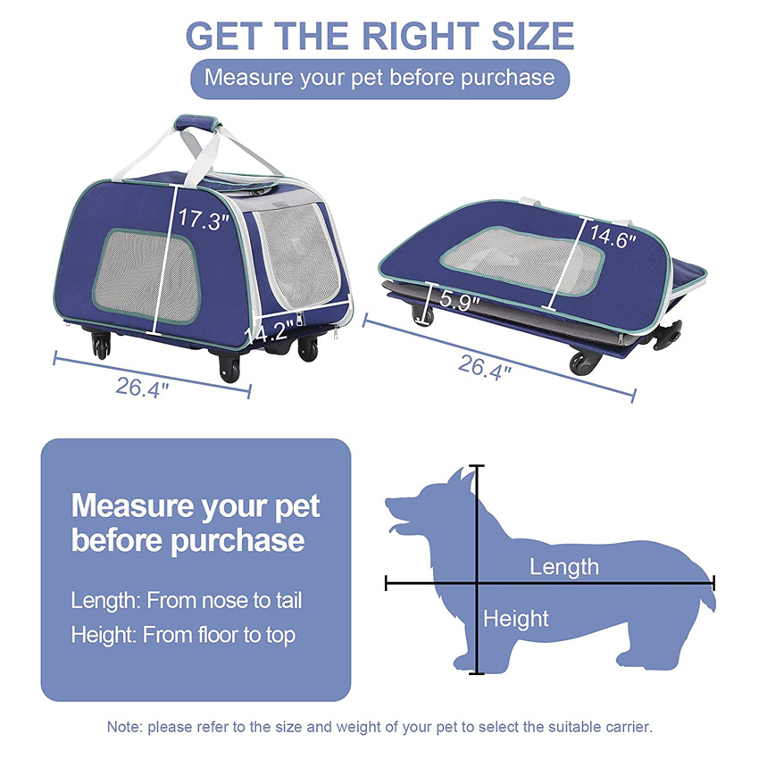 Pet Rolling Carrier with Wheels Collapsible and Breathable Travel Rolling Tote Bag