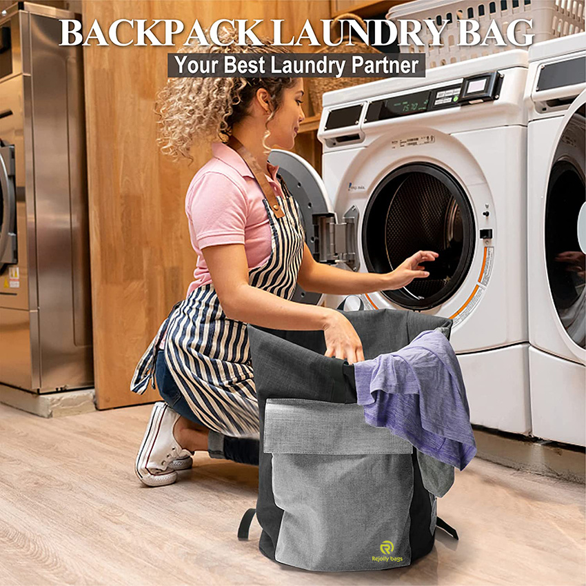 Extra Large Backpack with Drawstring Closure, Heavy Duty Backpack with 2 Pockets with Zipper for Travel, Laundromat, Apartment Laundry Bag