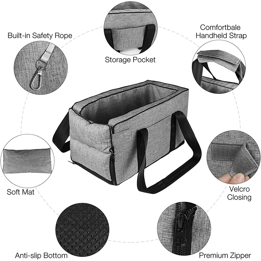 Dog Pet Booster Car Seat for Console Washable Portable Ravel Carrier Bags