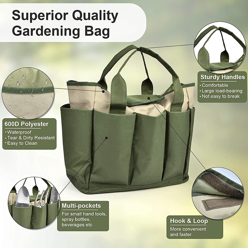 Garden Tool Bag Canvas Heavy-Duty Tote with Pockets Large Organizer Bag Carrier Plant Tool Set