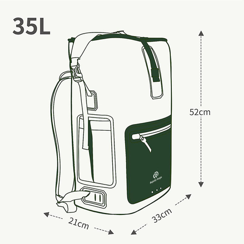 35L Waterproof Marine Dry Bag, Durable Roomy Compartment with Comfortable Padded Back Panel for Commuting, Floating, Kayaking, Surfing, Hiking, Camping Bag