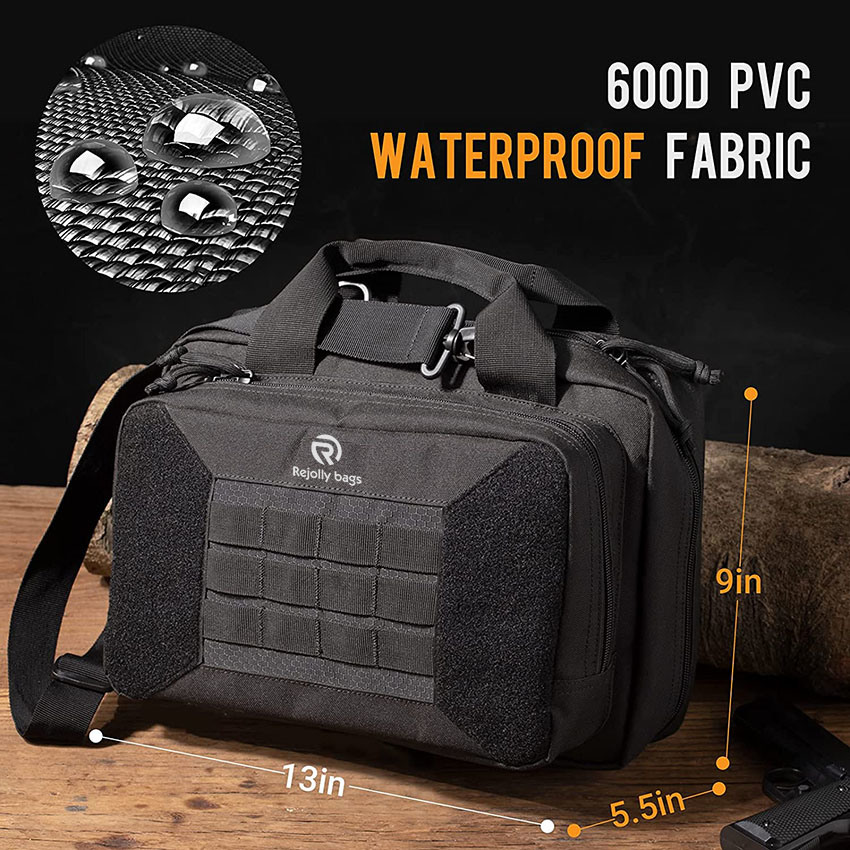 Military Style Tactical Gun Range Bag Double Scoped Handgun Firearm Case Pistol Bag for Outdoor Hunting Lockable Compartment with Adjustable Shoulder Strap Bag
