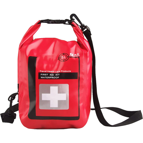 Waterproof First Aid Kit Bag Empty Roll Top Boat Emergency Sports Storage Adjustable Durable Red for Boating