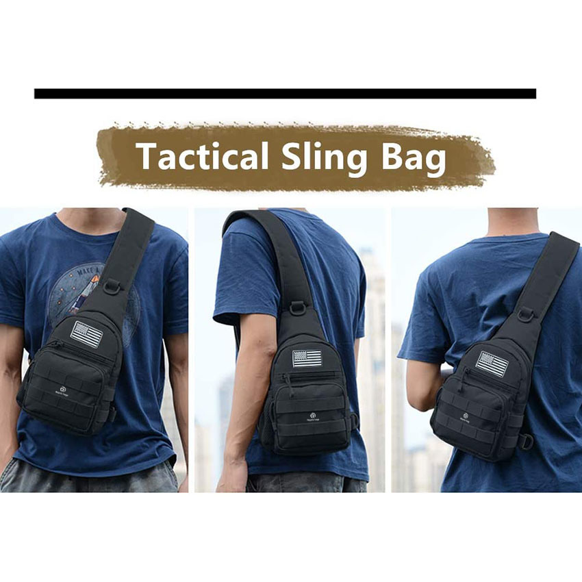 Military Style Tactical Sling Bag Military Shoulder Molle Chest Pack Shoulder Sling Backpack with USA Flag Patch Bag