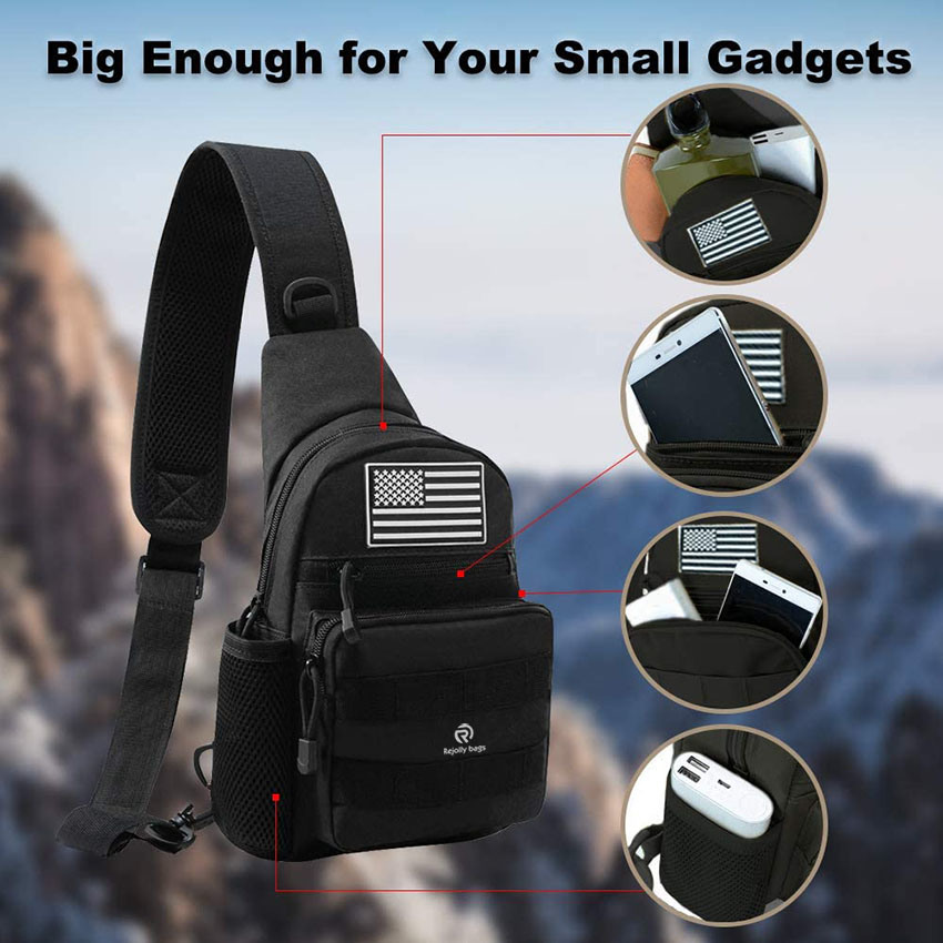 Military Style Tactical Sling Bag Military Shoulder Molle Chest Pack Shoulder Sling Backpack with USA Flag Patch Bag