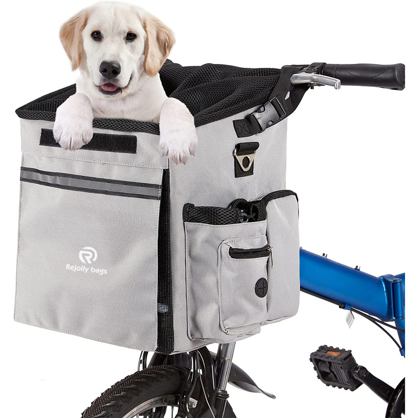 Pet Bicycle Carrier Waterproof Dog Bike Basket Bag with Reflective Stripe Pet Bike Basket Adjustable Shoulder Strap Travel Safe Dog Backpack