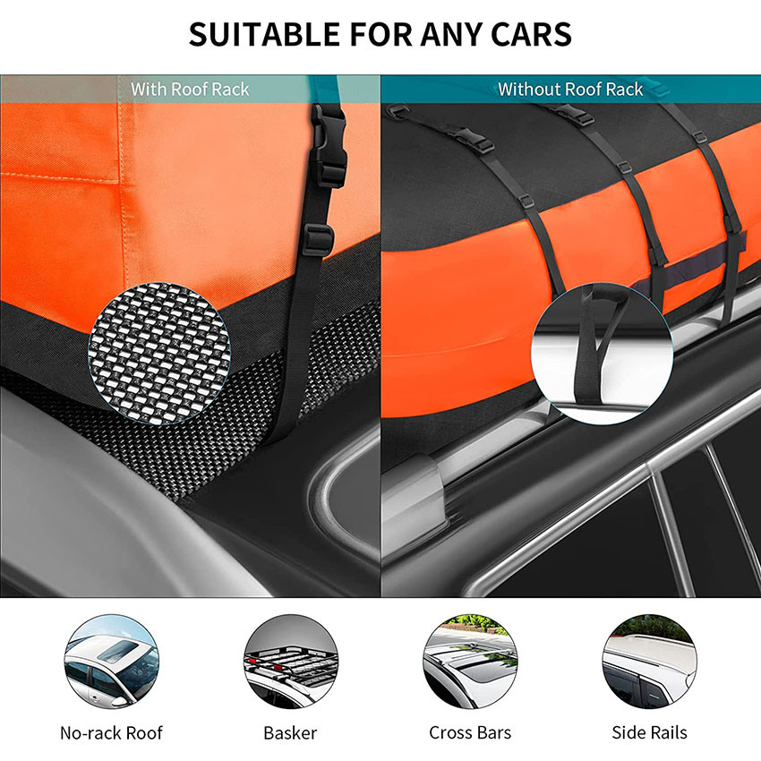 Rooftop Cargo Carrier Bag, 15 Cubic Feet, Made of Anti-Tear 900d PVC for All Vehicle with/Without Rack, Includes Anti-Slip Mat, 6 Door Hooks, Storage Bag