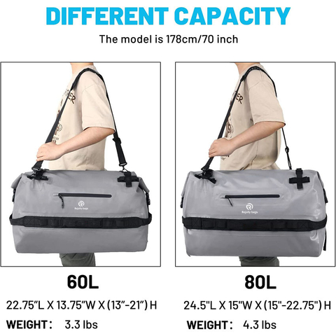 Large Waterproof Duffel Bag Rolltop Dry Backpack Duffle Bags for Kayaking, Rafting, Boating, Swimming, Camping, Travel, Gym, Beach, 60L/80L Bag