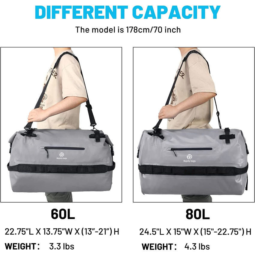 Large Waterproof Duffel Bag Rolltop Dry Backpack Duffle Bags for Kayaking, Rafting, Boating, Swimming, Camping, Travel, Gym, Beach, 60L/80L Bag
