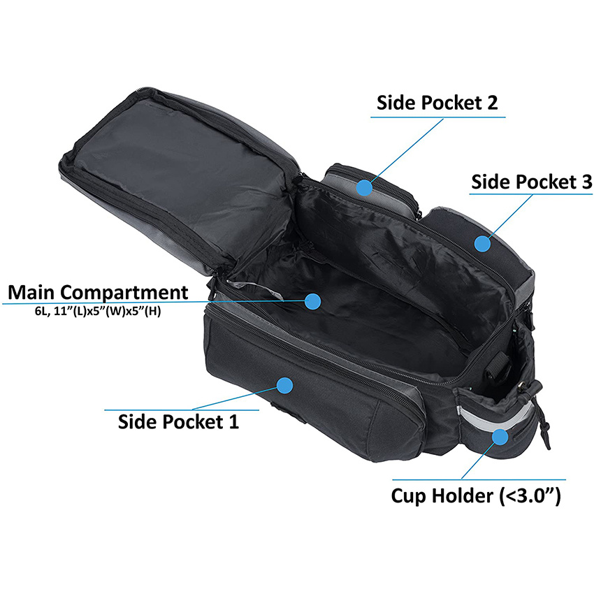 Convertible Bike Bicycle Bag Rear Rack Seat Pannier Trunk Pack with Cup Holder